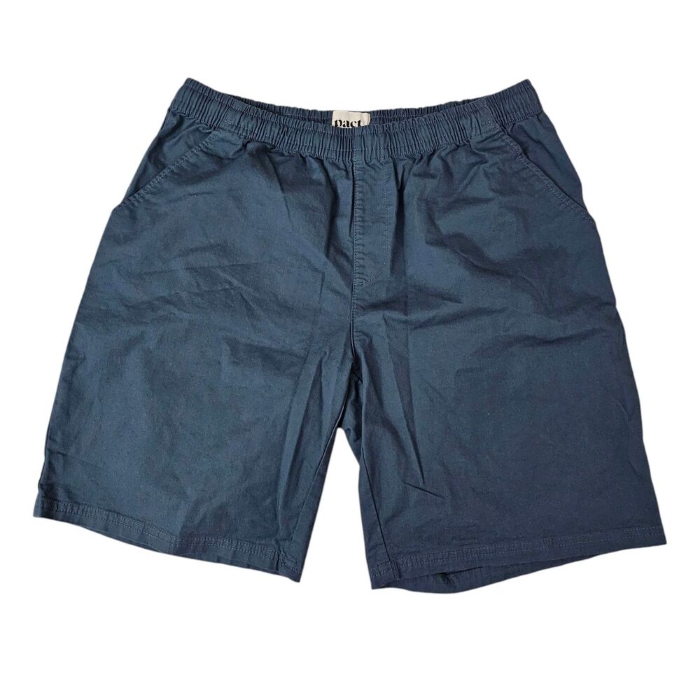 Pact Shorts Mens XL Blue Organic Cotton Twill inside‎ Drawstring Elastic Waist